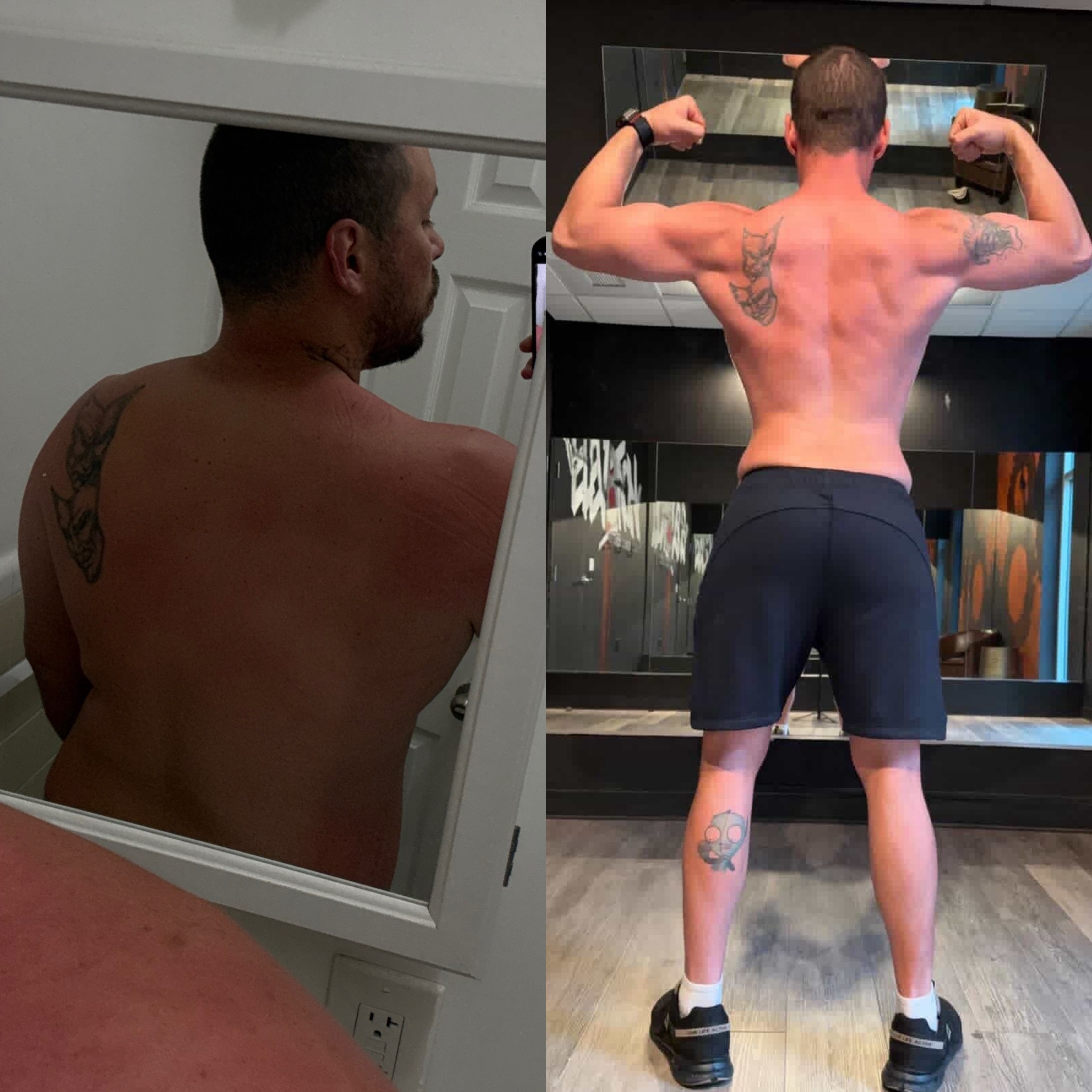 Before-and-after photos of Marco, who trained with Abigail for 14 months training.